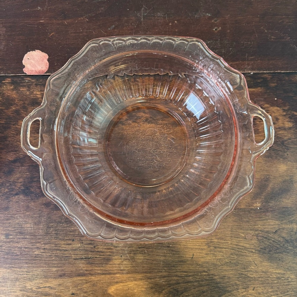Anchor Hocking MAYFAIR open rose Pink depression glass serving bowl with handles